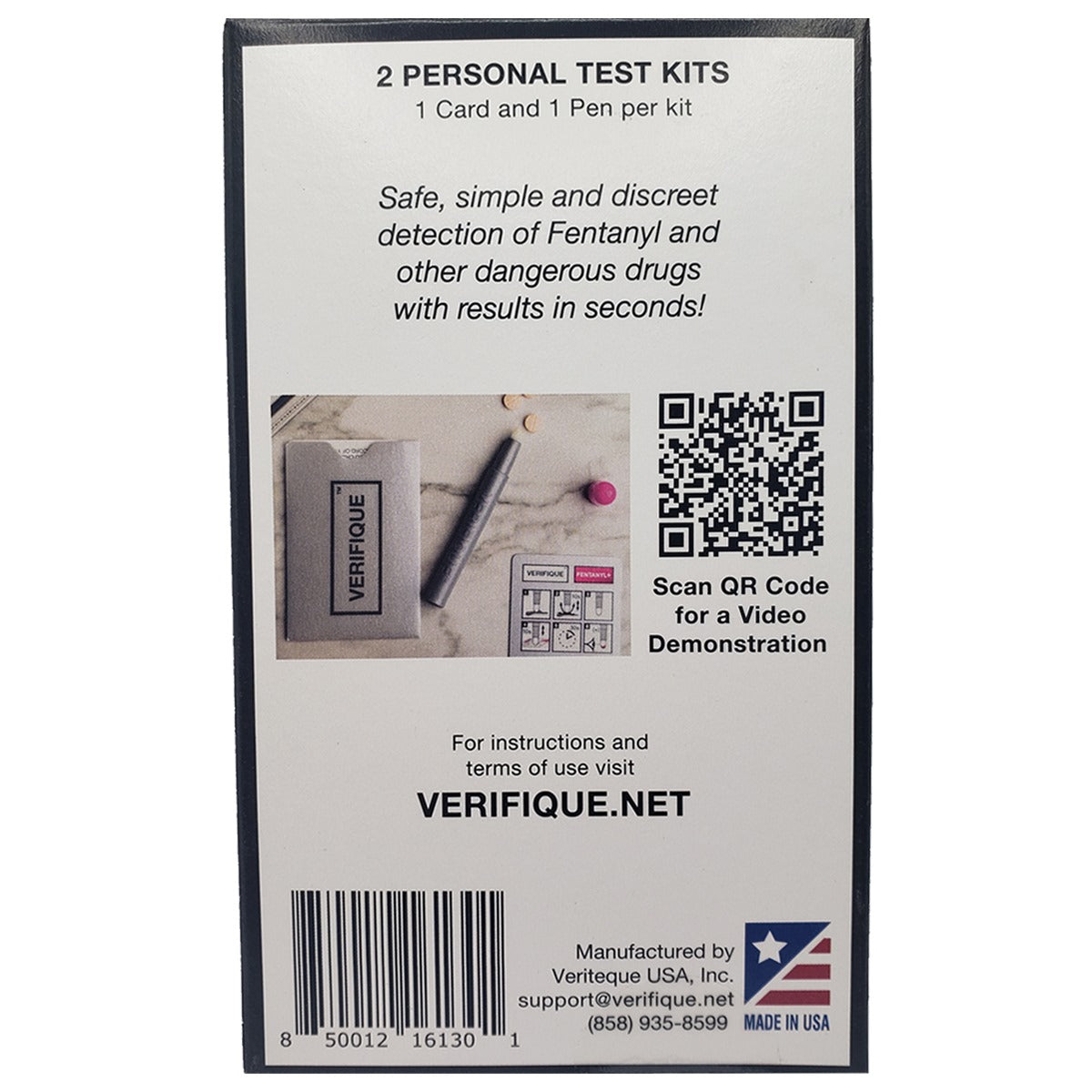 swabtek verifique detection test for fentanyl and other drugs back of retail box