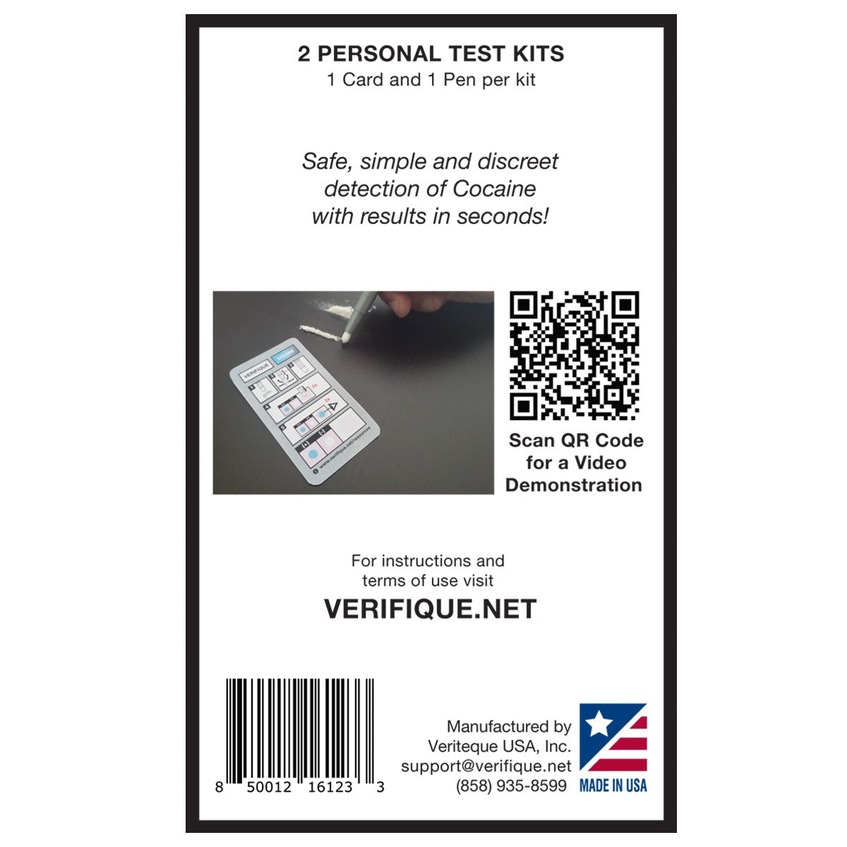 swabtek verifique detection test for cocaine back of retail box