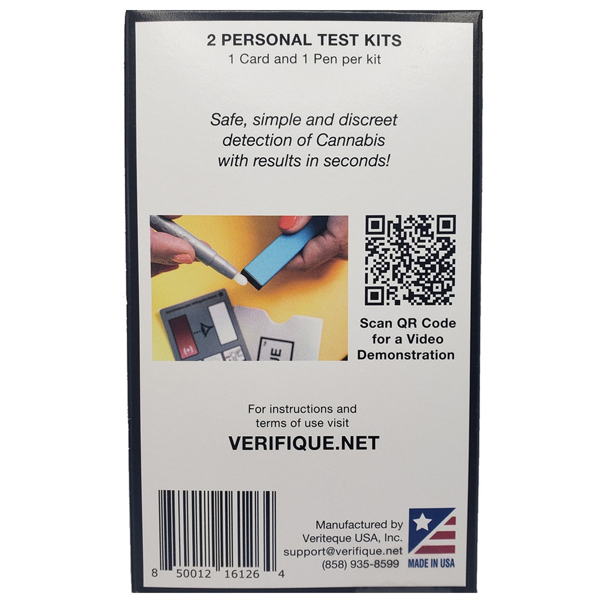 swabtek verifique detection test for cannabis THC and marijuana back of retail box