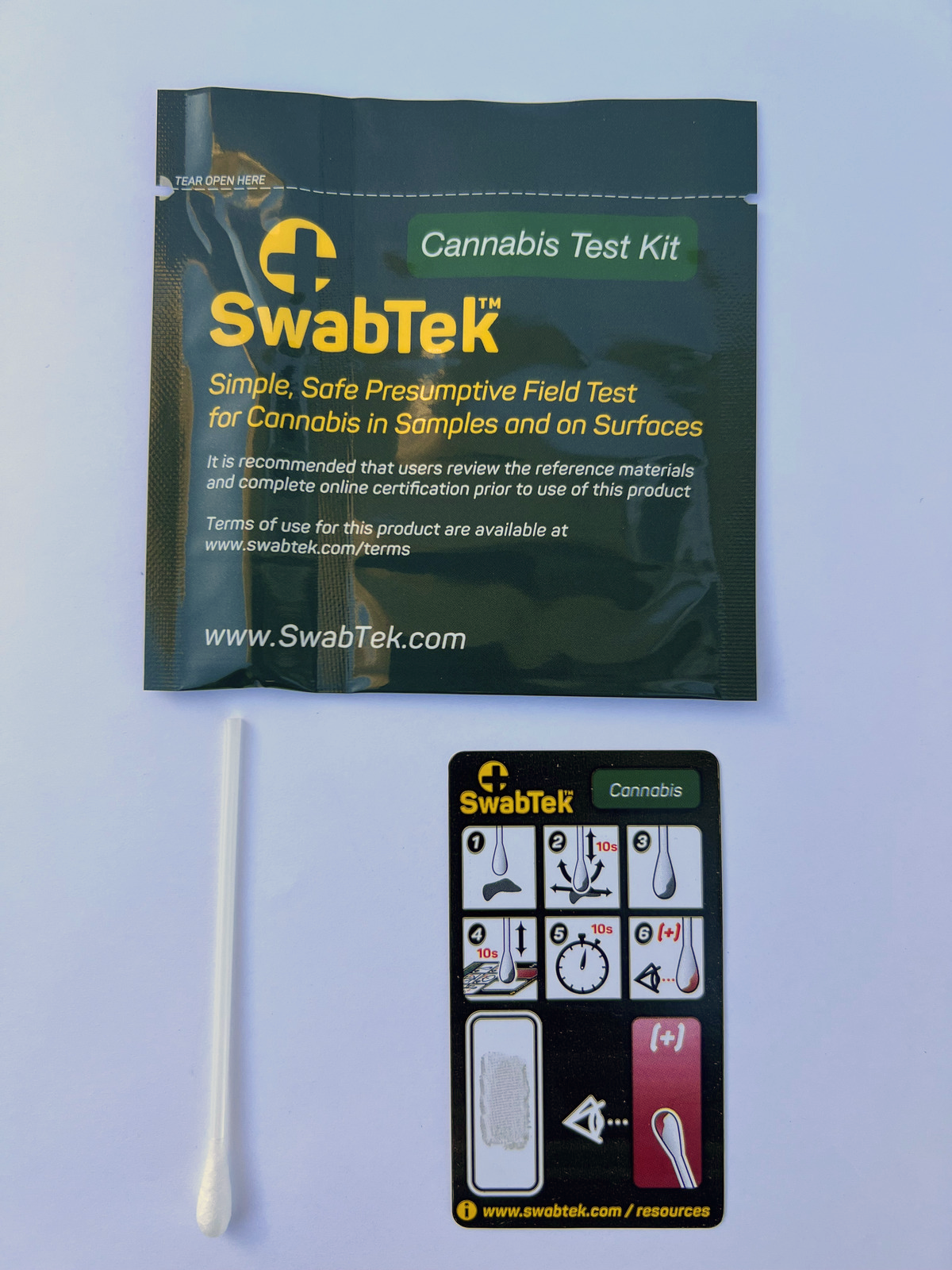 swabtek cannabis detection test for cannabis, THC, and marijuana test kit components